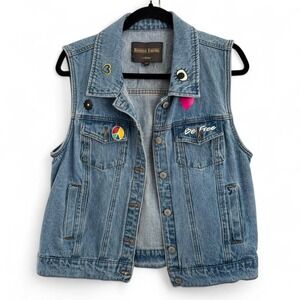 Embellished Denim Vest Med Painted Art To Wear Cotton Colorful Reserve Fairfax